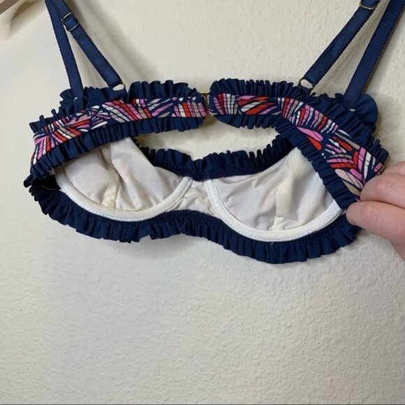 Marc By Marc Jacobs Swimwear Bikini Top Small Blue & Multicolor Ruffle Straps - Picture 6 of 10